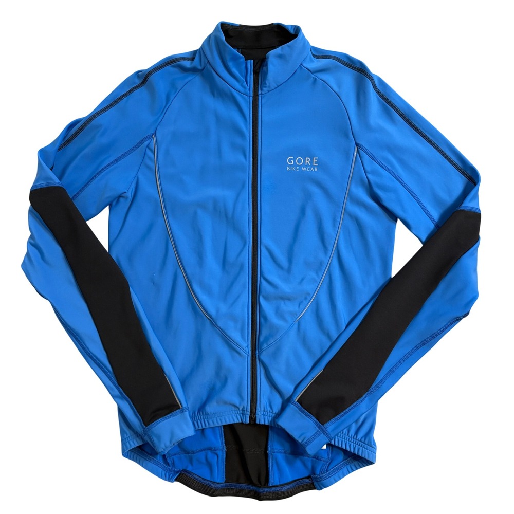Gore Bike Wear Mens Cycling Jacket Blue Black Full Zip Reflective Size Medium